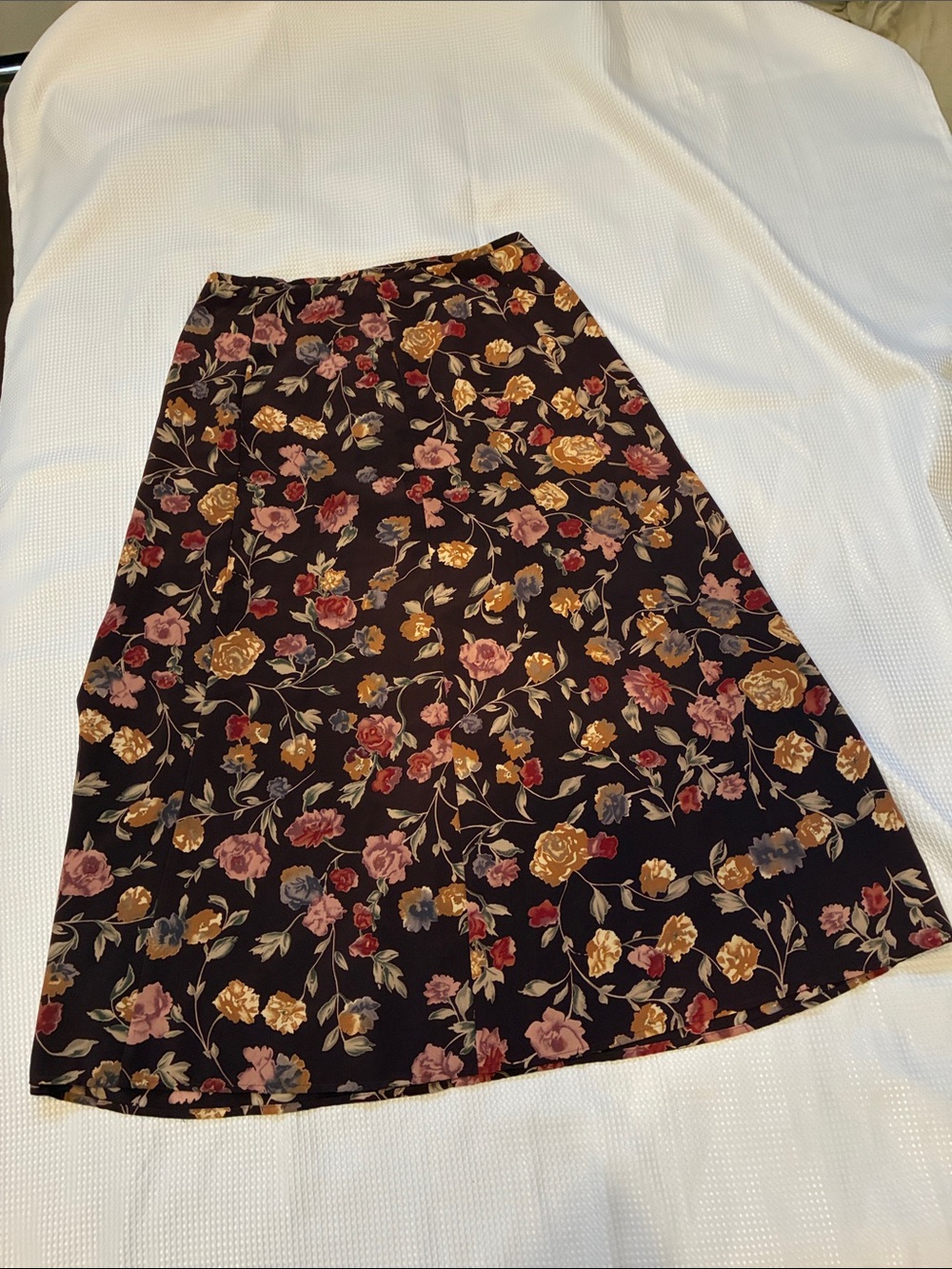 Floral A-Line Skirt - Brown ground with Multicolor Flowers grandmacore